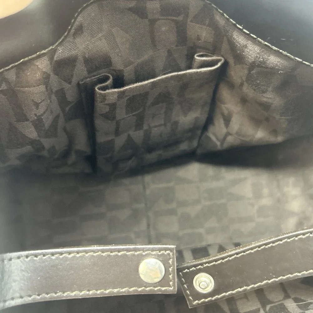 FURLA Italy Dark Brown Leather Woven Handbag Purse Satchel